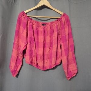 Lane Bryant Vibrant Pink Checkered Blouse